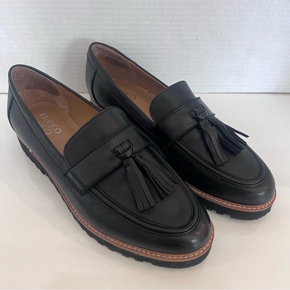 Franco Sarto Carolynn Platform Lug black leather tassel loafers size 8.5 M - Picture 3 of 12